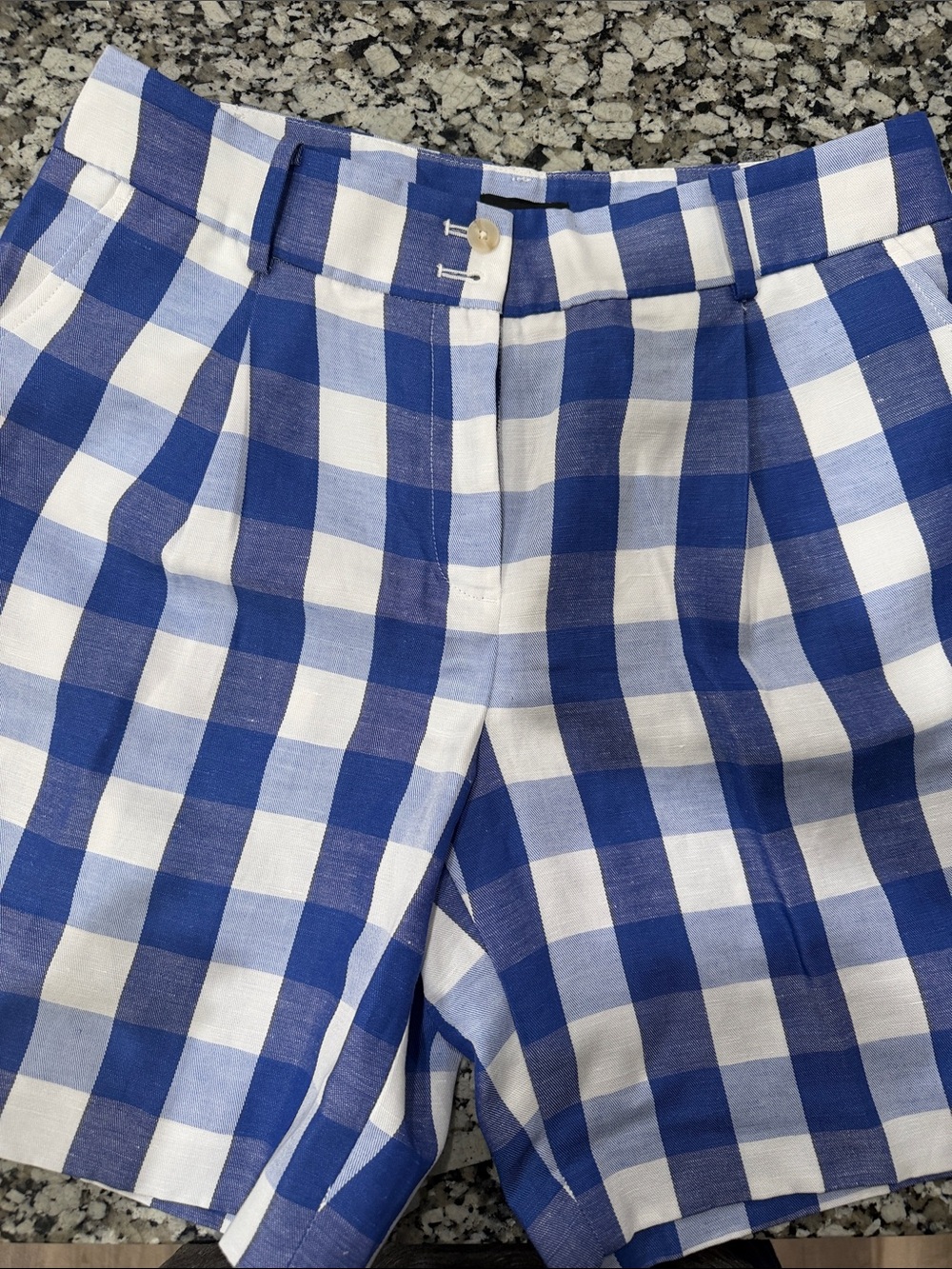 Talbots Blue and White Gingham High-Waist Shorts 7in inseam